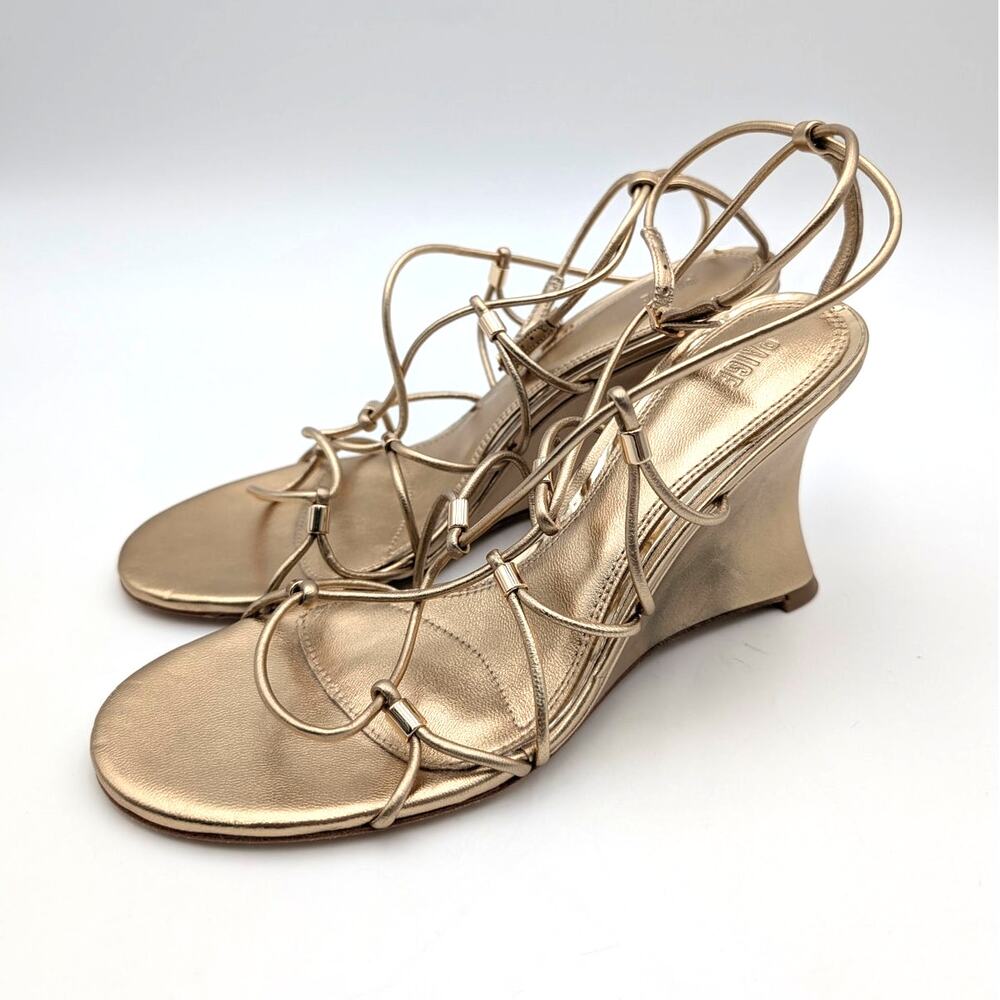 PAIGE Varya Ankle Strap Wedge Sandals Women's DK Gold Size US8.5 EU38.5